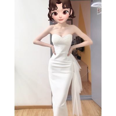 10500#party小礼服高端轻奢小众战袍高级感立体网纱订婚性感抹胸