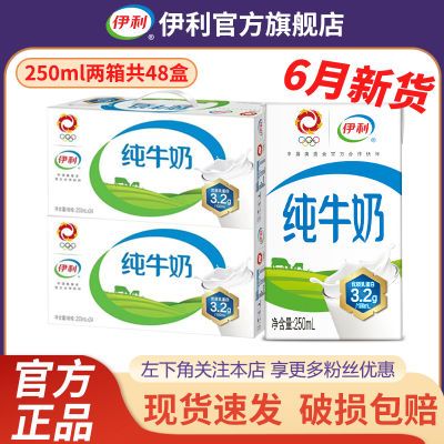 【2箱】6月新货伊利纯牛奶250ml*24盒营养早餐纯奶整箱官方正品