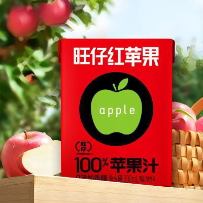 【12盒装】旺仔100%苹果汁200ml苹果味即饮爆款整箱发酵瓶装