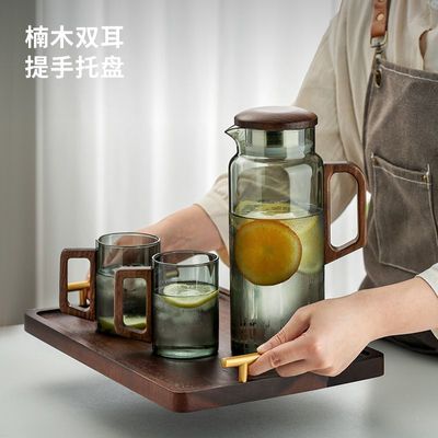 中式冷水壶家用玻璃木把凉水壶耐热复古高档轻奢家庭水壶水杯套装
