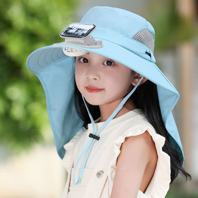 儿童太阳能风扇帽可充电防紫外线大披肩夏季遮阳帽防风防晒帽护颈