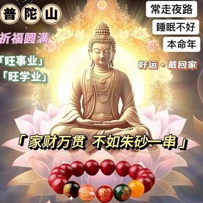 【普陀山结缘手串】朱砂手链送长辈礼物五路财神手串转运佛珠