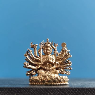 迷你准提菩萨摆件准提佛母相供奉黄铜佛像随身佛精致茶佛龛装饰品