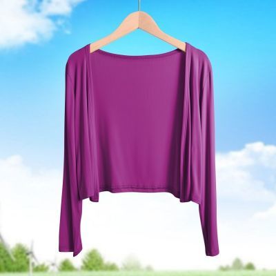深紫色莫代尔短款薄款防晒衫开衫女小外套夏季温柔气质纯色空调衫