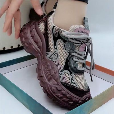 时尚春秋透气潮搭脏脏老爹鞋超轻榴莲厚底休闲系带网面运动鞋【4月10日发完】