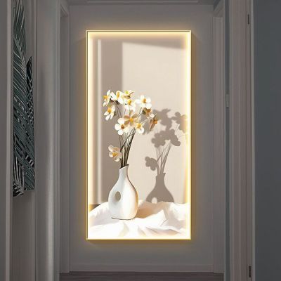 LED灯画入户玄关装饰画绿植治愈系挂画现代简约走廊过道北欧壁画