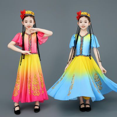 儿童新款新疆演出服少数民族女童民族维吾尔族舞蹈大摆裙服装表演