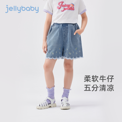 杰里贝比女童牛仔短裤夏季新款宝宝薄款休闲裤女大童夏装儿童裤子
