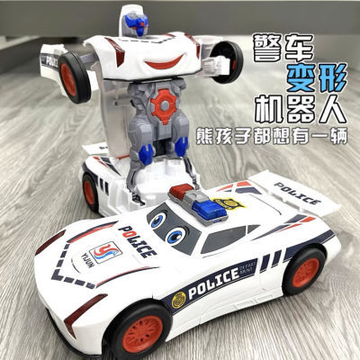 抖音电动变形警车金刚机器人旋转万向儿童玩具车男女孩小汽车声光