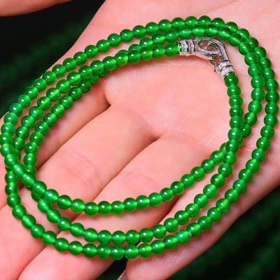 天然翡翠A货冰种满绿满色阳绿小米珠圆珠项链珠链串珠可做手串