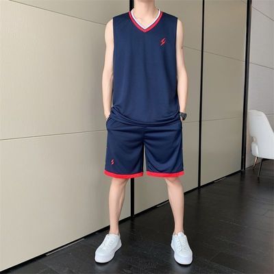 冰丝速干篮球服运动套装男士夏季新款无袖坎肩比赛训练服晨跑套装