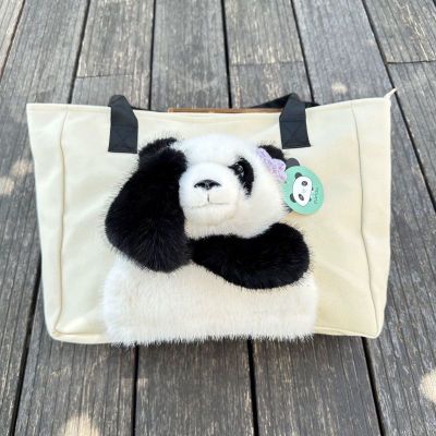 可爱新款大容量熊猫托特公仔卡通挎包2023玩偶帆布包单肩毛绒