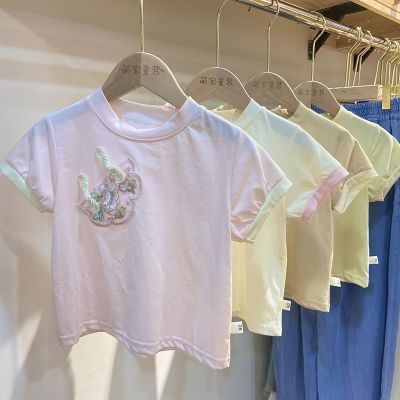 女孩童装夏季上款短袖T恤可以亮色超美公主国风上衣中国风小童