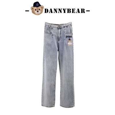 DANNYBEAR小熊牛仔裤宽松直筒显瘦印花时尚洗水牛仔裤长