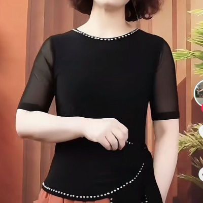 2024新款服装夏季跳舞衣服短袖水晶时尚显瘦舞蹈服女天内发货【8天内发货】