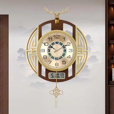 新中式时钟静音福鹿挂钟家用中国风时尚墙上挂钟钟表挂石英钟高档