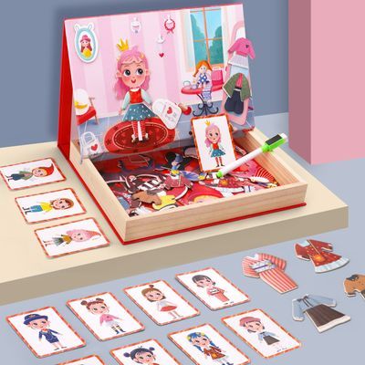 儿童益智磁性拼图玩具公主换衣游戏多功能贴画卡通早教贴图反复贴