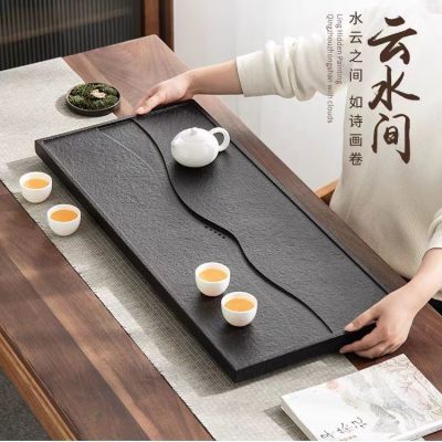 天然整块金石石头茶盘大小家用简约茶台石材现代排水功夫茶具茶海