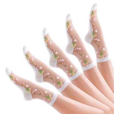5双装女水晶丝中筒袜薄款夏季透气棉底防勾丝女士中筒冰丝水晶袜