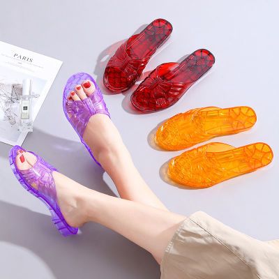 妈妈水晶鞋新款浴室塑胶拖鞋外穿夏季女士防滑透明防臭塑料果冻鞋