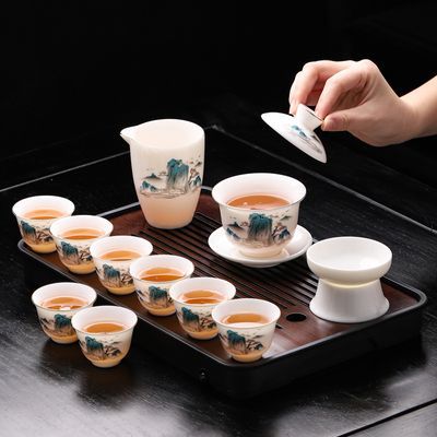 德化羊脂玉茶具全套功夫茶具家用客厅办公室待客专用茶具茶杯套装