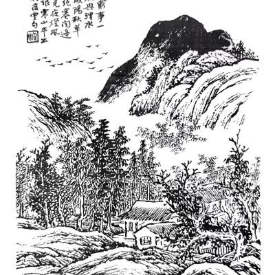 【名家山水】山水工笔画白描画稿,临摹纸质黑白打印练习底稿