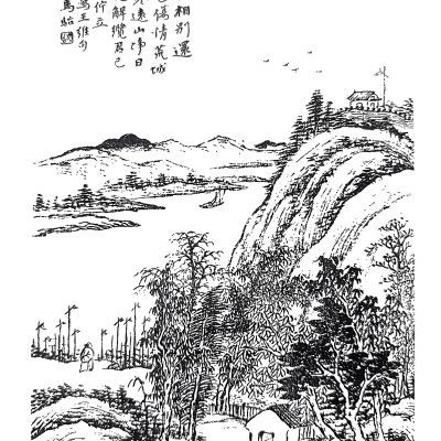 100张名家山水集,国画白描工笔画山水打印底稿高清