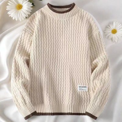 现货美潮秋冬新款毛衣针织圆领男女同款针织衫情侣学生孩子外上衣