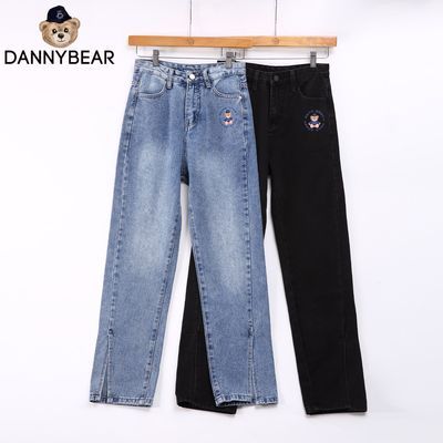 DANNYBEAR高腰小熊牛仔裤宽松直筒显瘦时尚牛仔裤长裤D