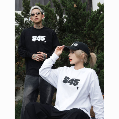 S45春秋新款喷墨logo长袖t恤男士基础纯棉百搭圆领套头潮流上衣男