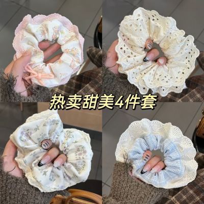 芭蕾风奶蓝格子重工烫钻蕾丝花边韩版大肠发圈可爱奶油甜妹发圈女