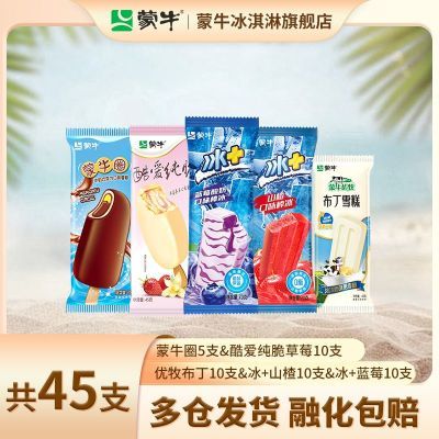 蒙牛冰淇淋蒙牛圈巧克力酷爱冰+蓝莓山楂棒冰小布丁雪糕共45支