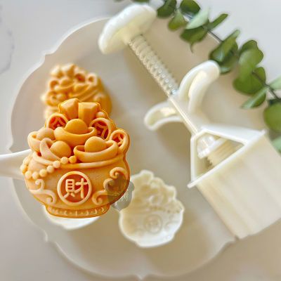 50g福财聚宝盆中秋节月饼模具 元宝铜钱发财糕中式糕点手作工具优惠商品图片
