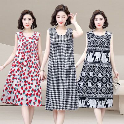 棉绸睡裙女夏季宽松大码中长款无袖连衣裙人造棉家居服薄款睡衣女优惠券