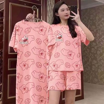 三件套夏季新款睡衣女睡裙短袖短裤大码ins风卡通家居服套装优惠券