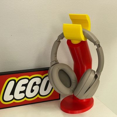 LEGO造型网红耳机支架耳麦挂架配件创意电脑桌面摆件3D打印置物架