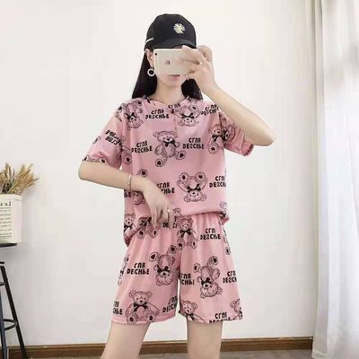 夏季冰丝小熊套装时尚家居服短袖短裤印花新款网红两件套韩版睡衣优惠券