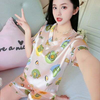冰丝睡衣女夏季短袖新款仿真丝可爱学生薄款大码女士家居服两件套优惠券