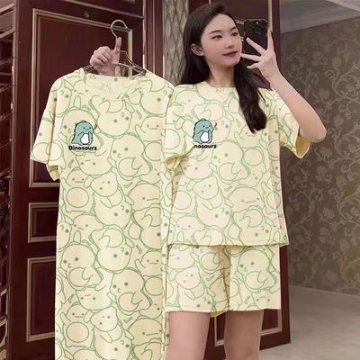 三件套睡衣女夏季睡裙短袖短裤大码薄款卡通可出去家居服套装优惠券