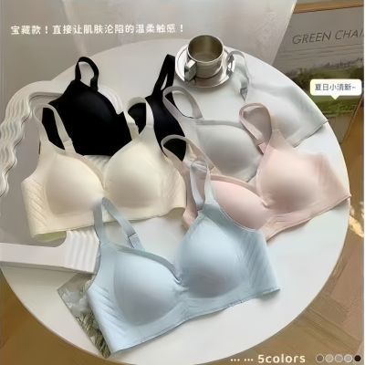 无痕裸感内衣女大胸显小无钢圈软支撑收副乳防下垂聚拢果冻条云朵