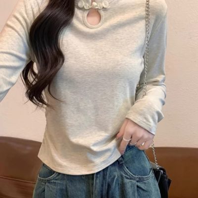 新中式盘扣立领长袖t恤女早春2026新款国风修身短款打底小衫上衣