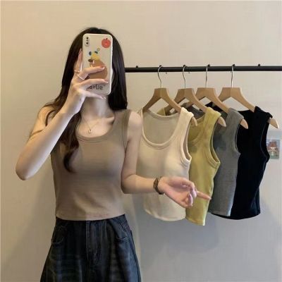 带胸垫新款夏季螺纹棉方领背心女性感纯欲性感外穿打底无袖上衣潮优惠券