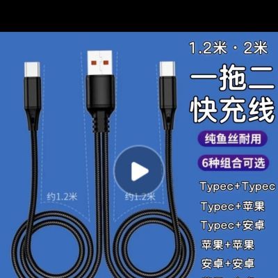 二合一数据线快充安卓type-c一拖二多头车载多用充电器线