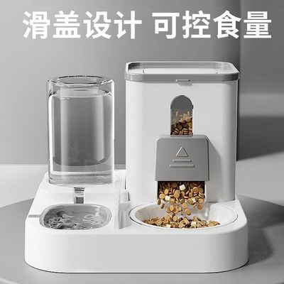 粮食自动盆双碗喂食器猫饮水一体大容量大口径猫咪宠物喝水宠用品