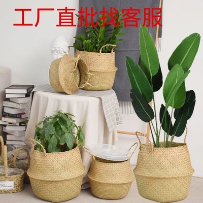 厂家直销植物海草桌面篮子编织绿植花篮手编花盆绿植装饰篮可批发