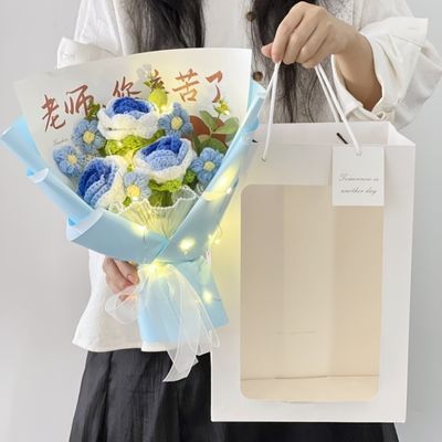 新客立减教师节花束成品向日葵毛线手工编织玫瑰生日礼物送老师