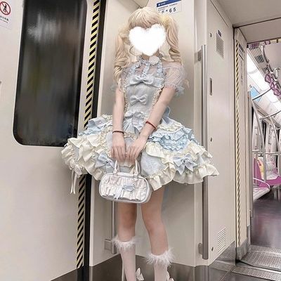 芙蝶之心Lolita原创洋装jsk挂脖日常连衣裙蝴蝶结公主风