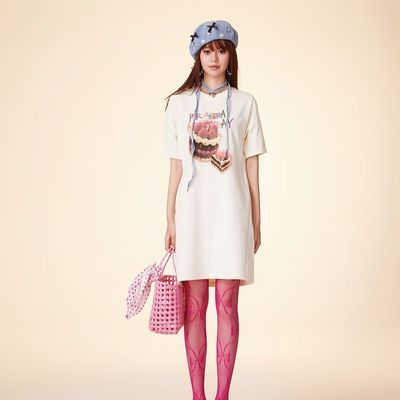 百亿补贴：拉拉波波2024夏季新款蛋糕涂鸦T恤连衣裙女宽松显瘦甜欲短裙子 325元