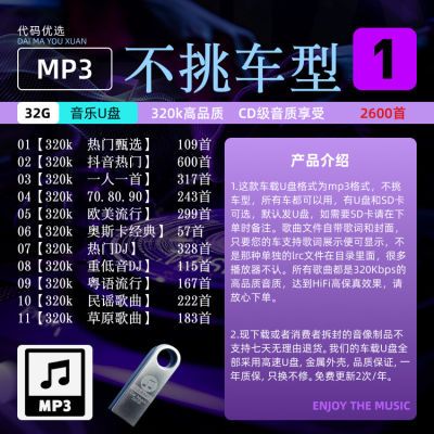 2024全新车载u盘 高品质MP3 车用音乐U盘 有封面 有歌词 通用流行