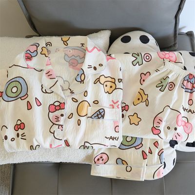 儿童睡衣女春秋夏季长袖长裤套装网红风可爱helloKitty家居服可外